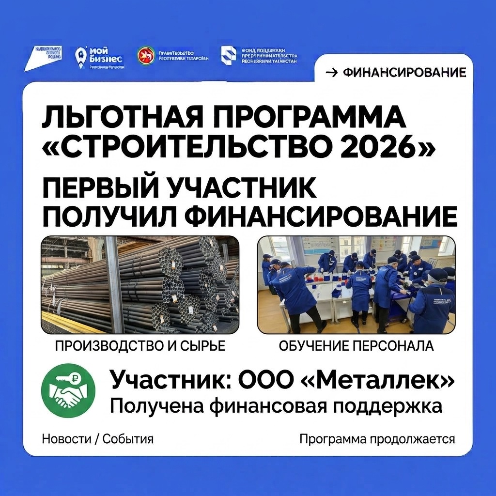 Компания ООО «Металлек» стала первым участником региональной программы «Строительство 2026», получившим финансовую поддержку.